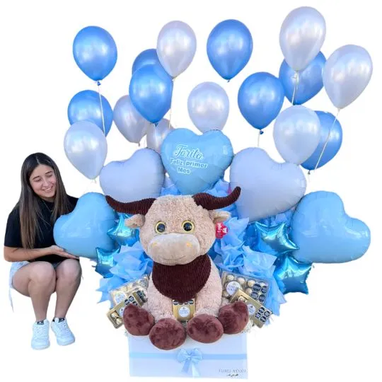 box xl con peluche globo y chocolates torito 